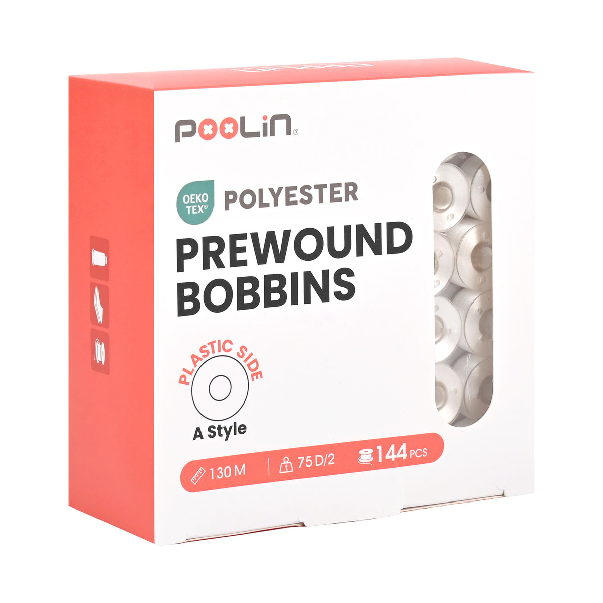 PooLin Canettes Pré-bobinées Blanches – Lot de 144 Type A | Polyester 60 WT