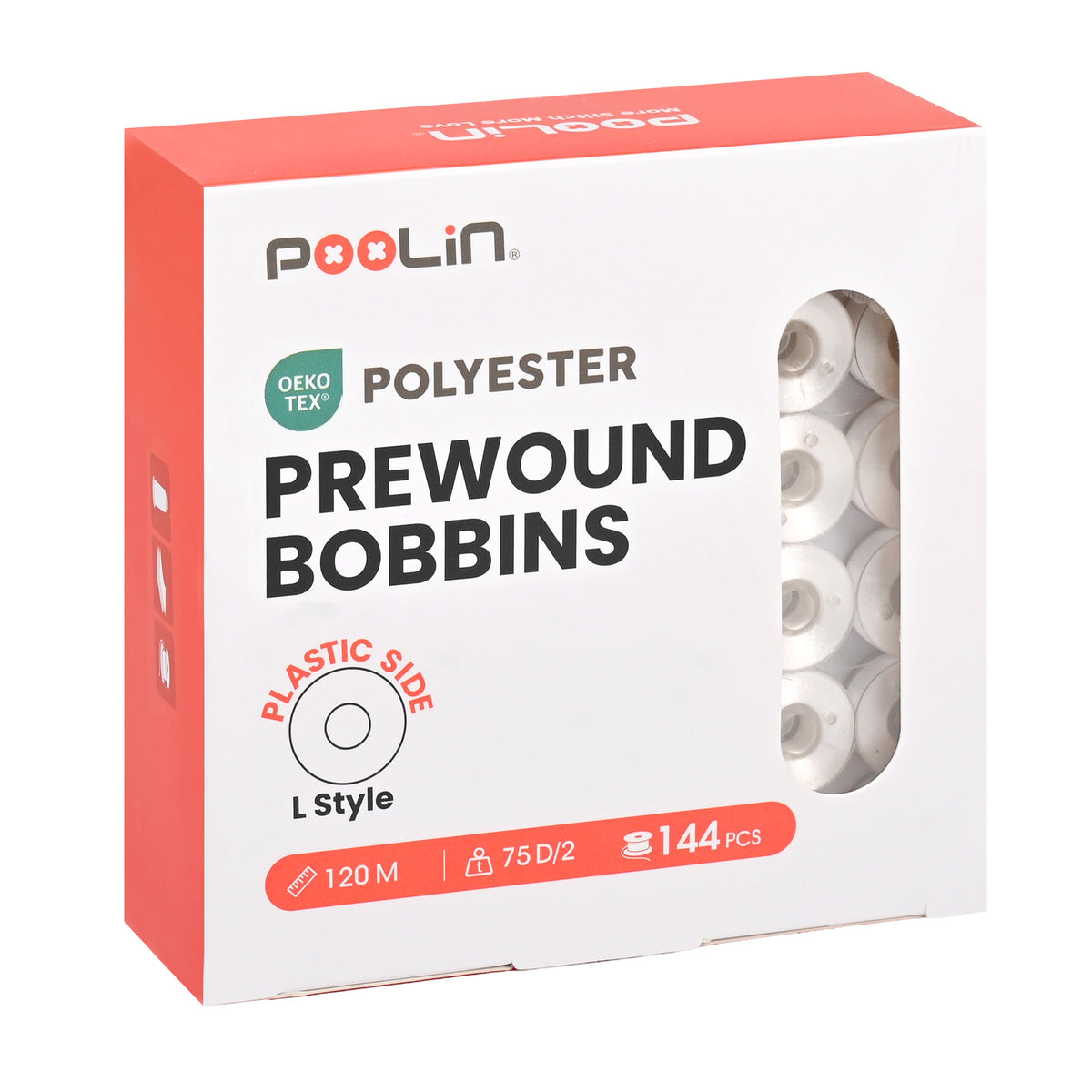 Canettes à broder PooLin, type L – lot de 144 / PooLin L-Style Prewound Embroidery Bobbins – 144 Pack