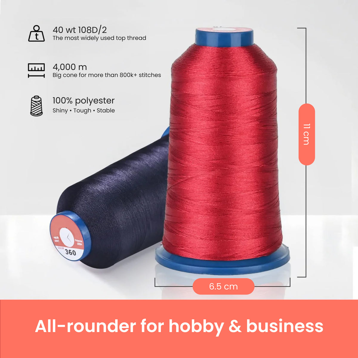PooLin Fil à Broder Machine – 100 Bobines × 4 000 m | Polyester 40 WT Indélavable