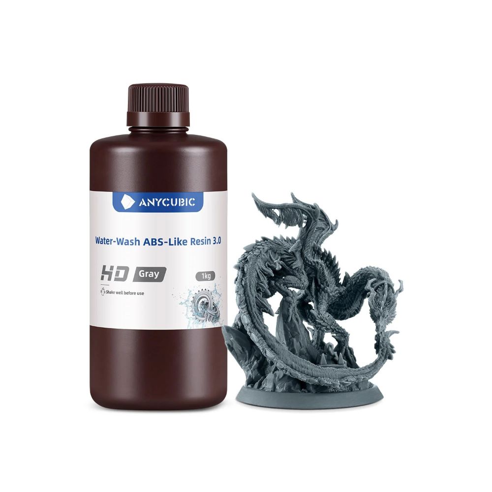 Anycubic Water-Wash ABS-Like Resin 3.0 1kg HD Gray résine LCD lavable eau post-production simplifiée