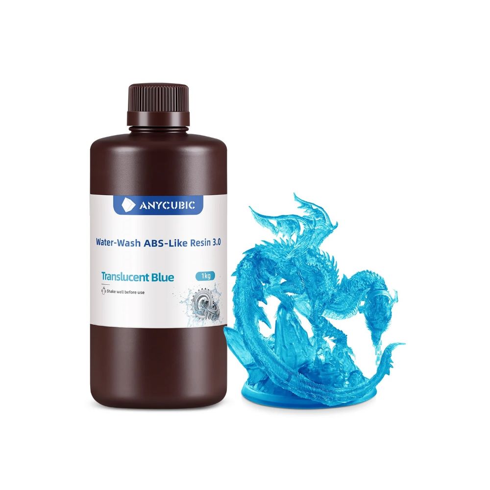 Anycubic Water-Wash ABS-Like Resin 3.0 1kg Translucent Blue résine LCD lavable eau post-production simplifiée