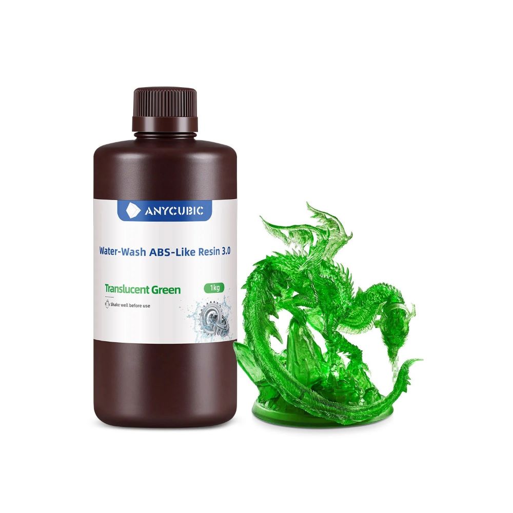 Anycubic Water-Wash ABS-Like Resin 3.0 1kg Translucent Green résine LCD lavable eau post-production simplifiée