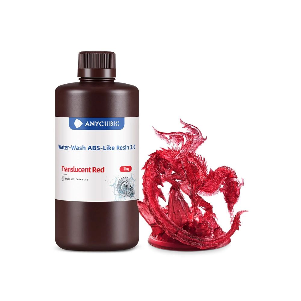 Anycubic Water-Wash ABS-Like Resin 3.0 1kg Translucent Red résine LCD lavable eau post-production simplifiée