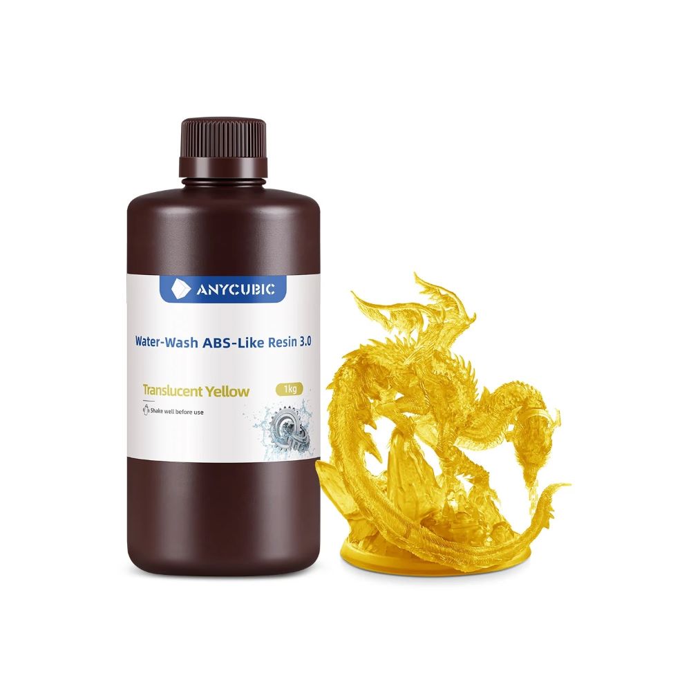 Anycubic Water-Wash ABS-Like Resin 3.0 1kg Translucent Yellow résine LCD lavable eau post-production simplifiée