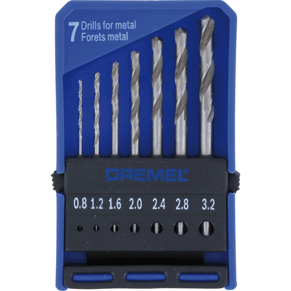 Dremel Jeu de forets de précision 628 - pack 7 forets acier 0,8mm à 3,2mm tige variable