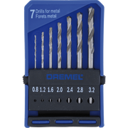 Dremel Jeu de forets de précision 628 - pack 7 forets acier 0,8mm à 3,2mm tige variable