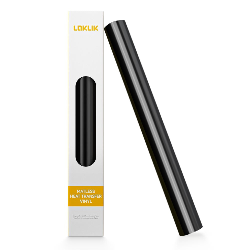 LOKLiK Matless Heat Transfer Vinyl Glossy Black - 33cm x 1.50m HTV sans tapis grand format