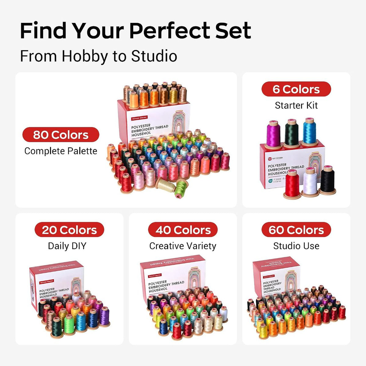 PooLin – Fil à broder 800 m – 20 coloris / Embroidery Thread 800 m – 20 Colors