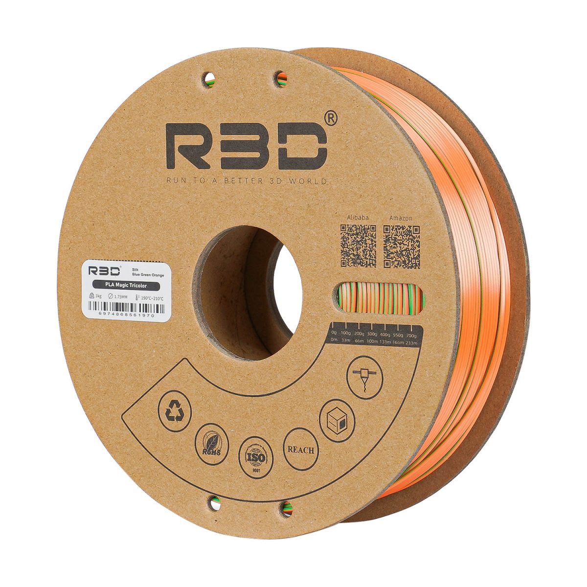 R3D PLA Magic Silk Tri Color Blue-Green-Orange 1.75mm 1KG