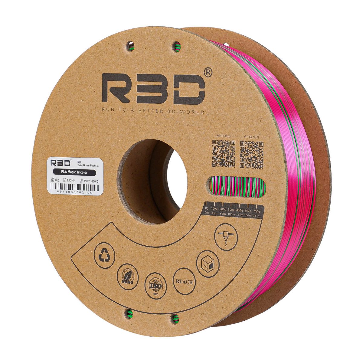 R3D PLA Magic Silk Tri Color Gold-Green-Fuchsia 1.75mm 1KG