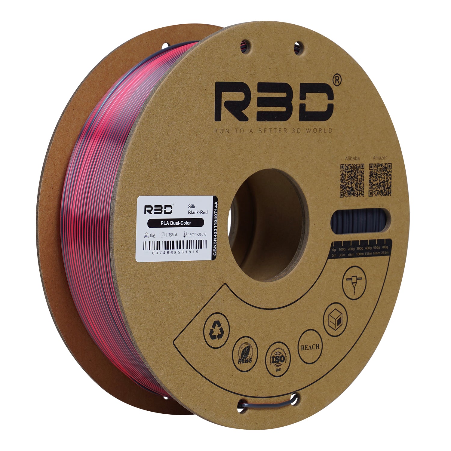 Filament PLA bicolore soyeux R3D Magic Silk noir rouge – reflets changeants impression 3D 1,75mm 1kg — Smooth Color