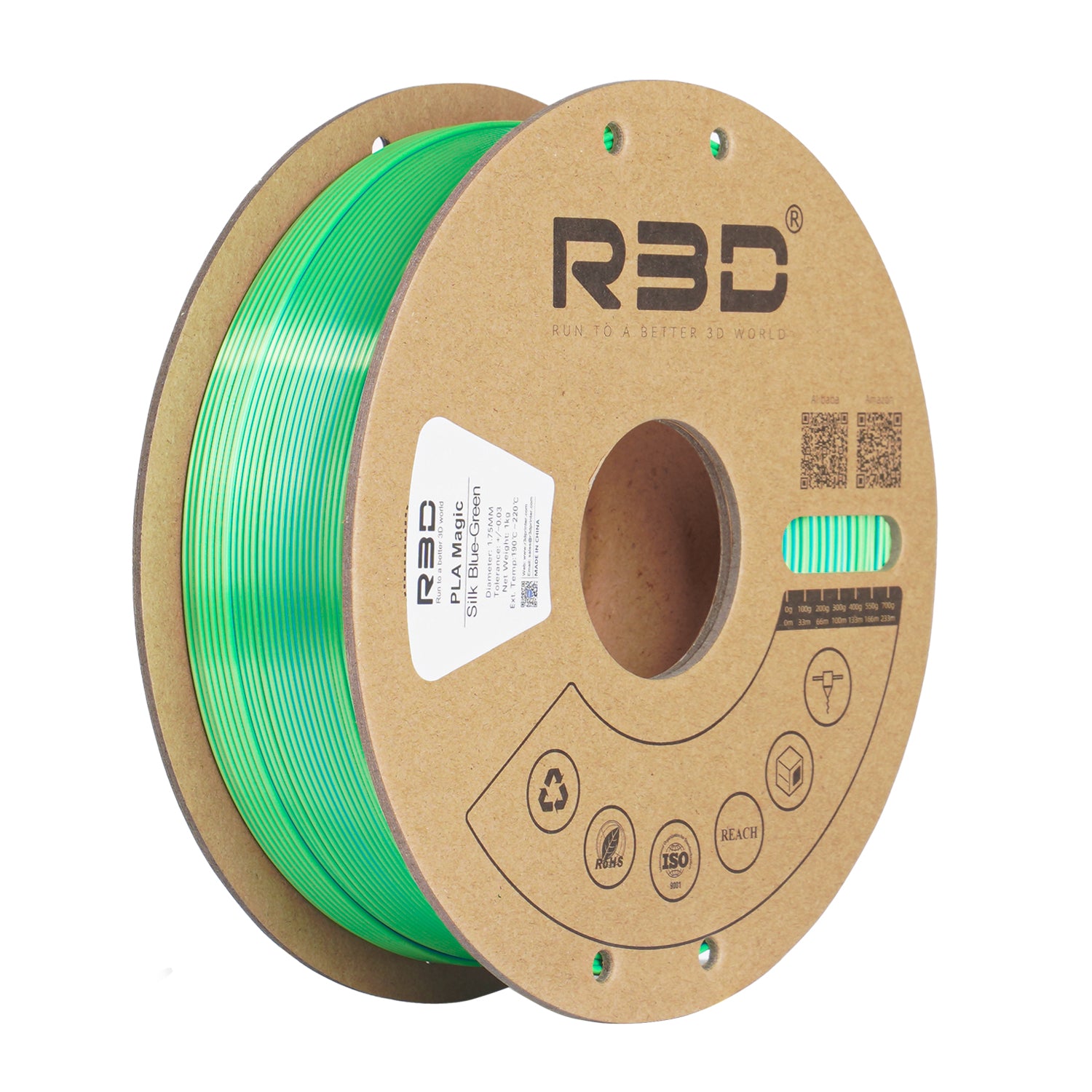 Filament PLA bicolore soyeux R3D Magic Silk bleu vert – reflets changeants impression 3D 1,75mm 1kg — Smooth Color