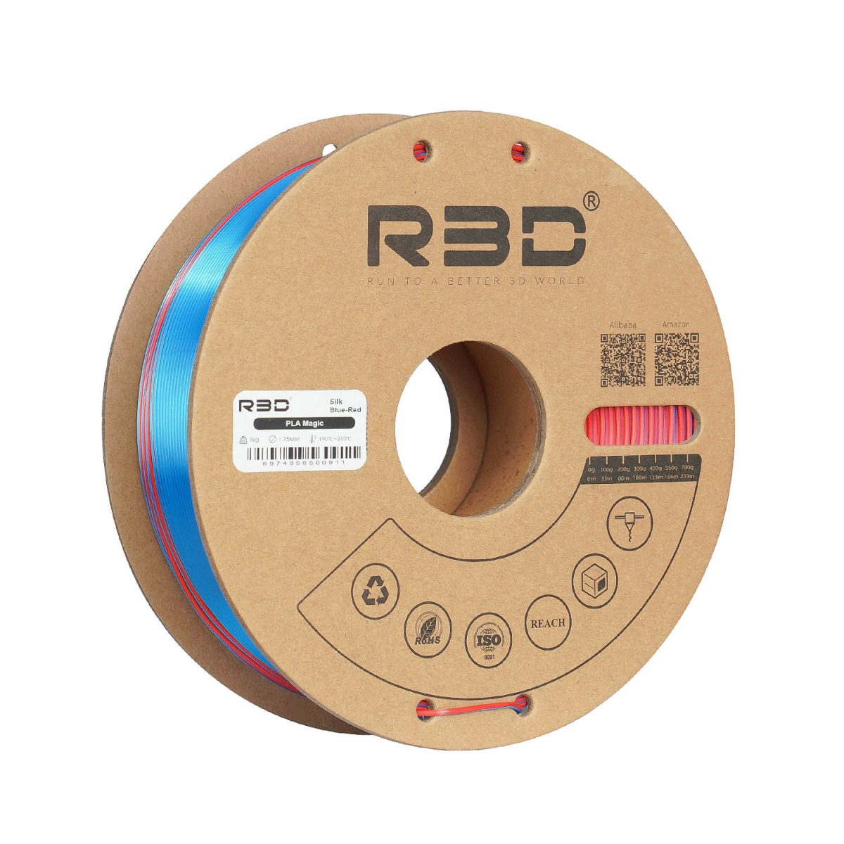 Filament PLA bicolore soyeux R3D Magic Silk bleu rouge – reflets changeants impression 3D 1,75mm 1kg — Smooth Color