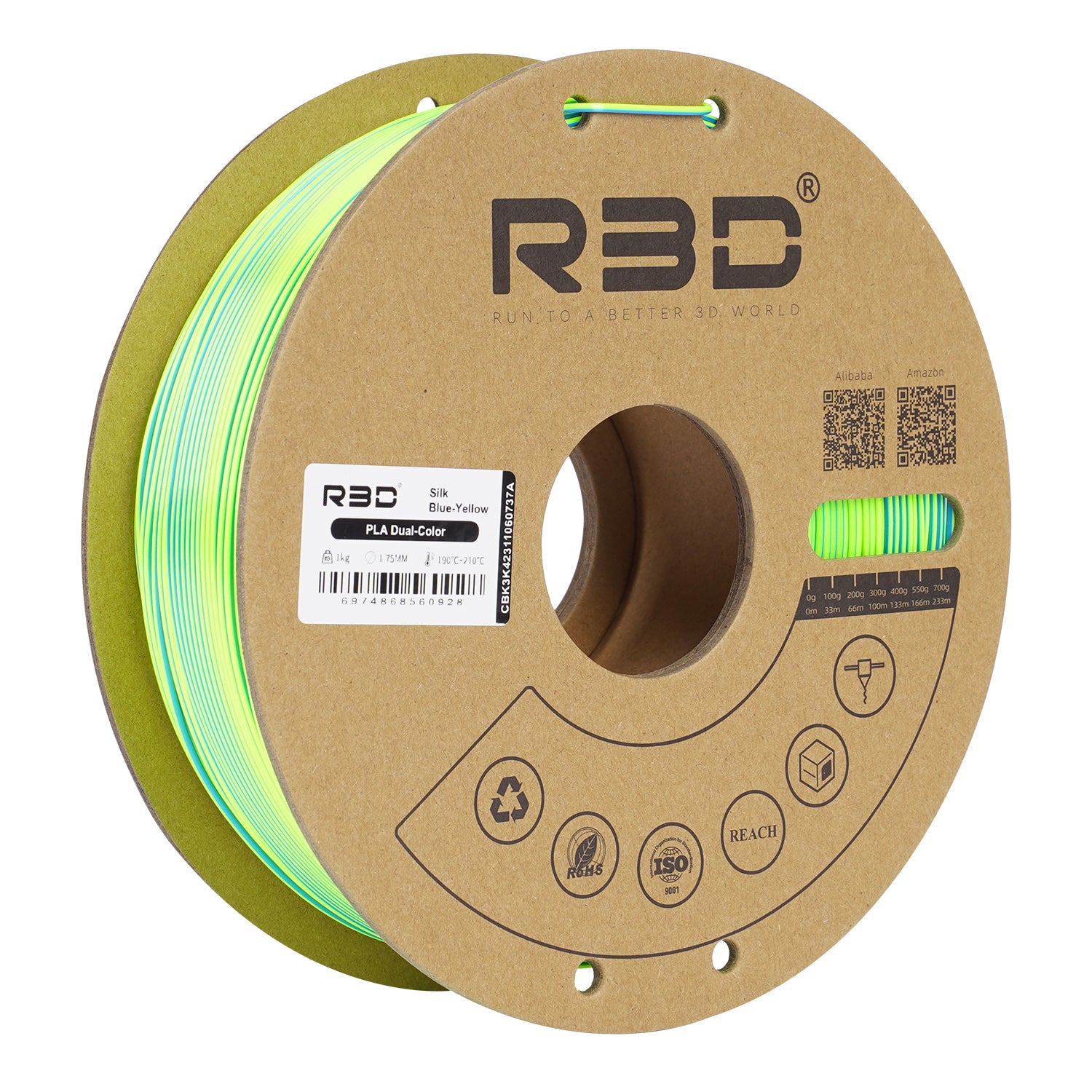 Filament PLA bicolore soyeux R3D Magic Silk bleu jaune – reflets changeants impression 3D 1,75mm 1kg — Smooth Color