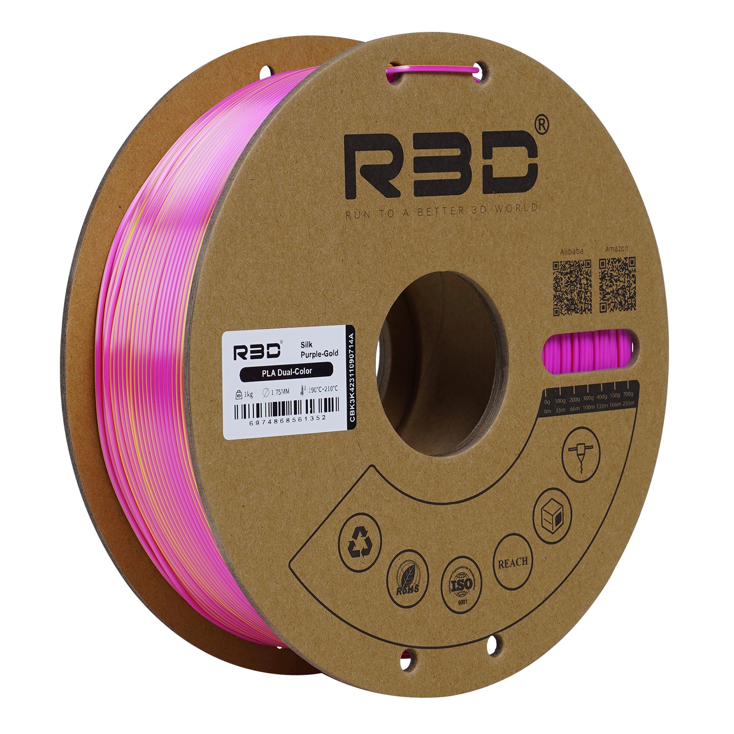 Filament PLA bicolore soyeux R3D Magic Silk violet or – reflets changeants impression 3D 1,75mm 1kg — Smooth Color