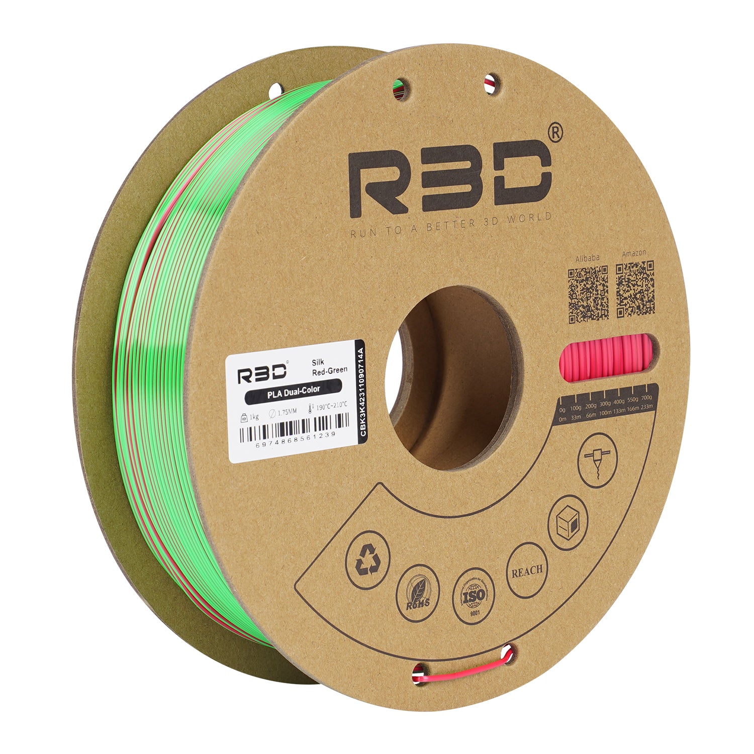 Filament PLA bicolore soyeux R3D Magic Silk rouge vert – reflets changeants impression 3D 1,75mm 1kg — Smooth Color