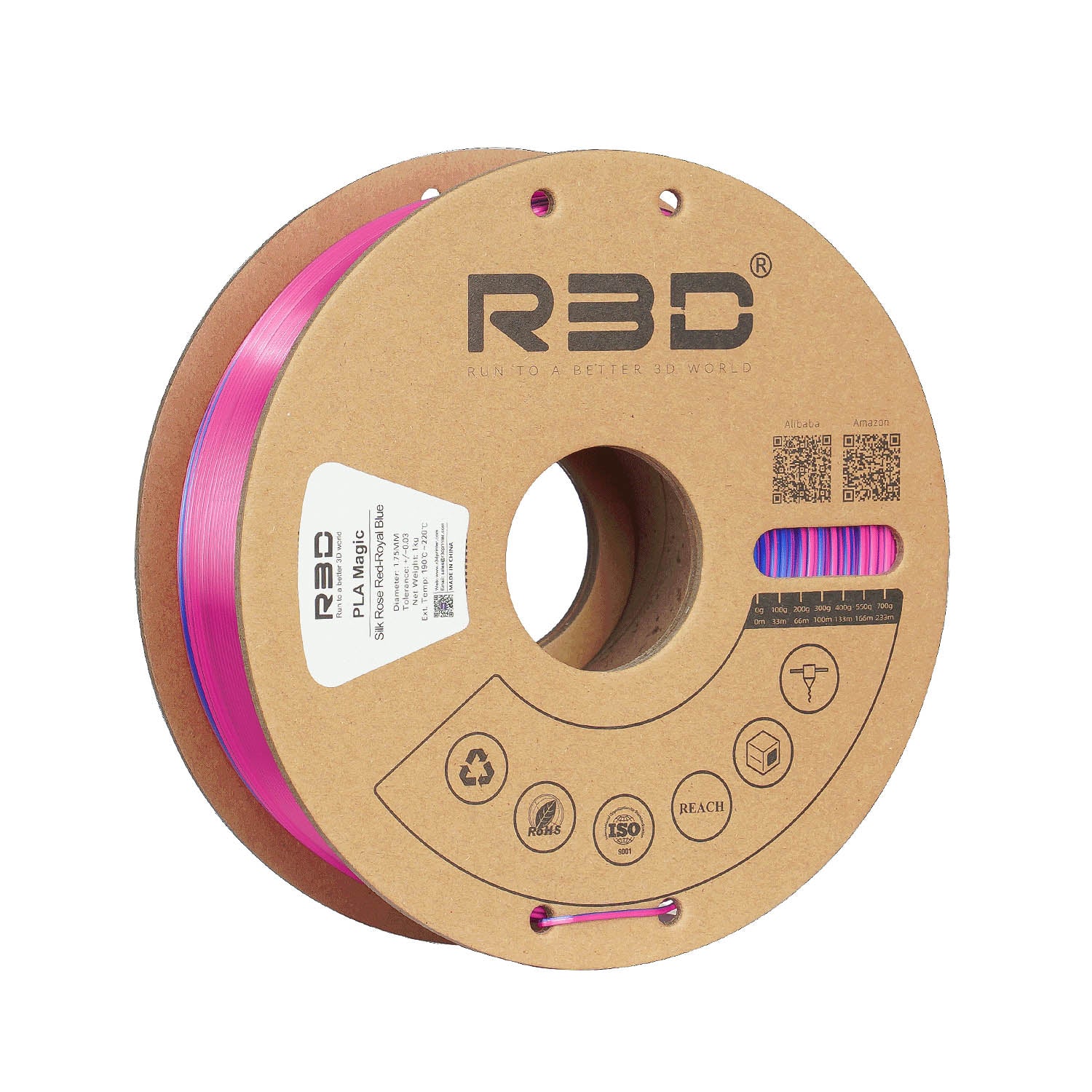 Filament PLA bicolore soyeux R3D Magic Silk rouge rosé bleu royal – reflets changeants impression 3D 1,75mm 1kg — Smooth Color