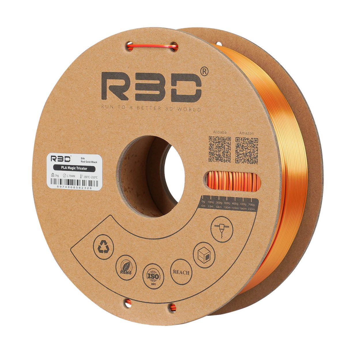 Filament PLA tricolore soyeux R3D Magic Silk rouge or noir – reflets changeants impression 3D 1,75mm 1kg — Smooth Color