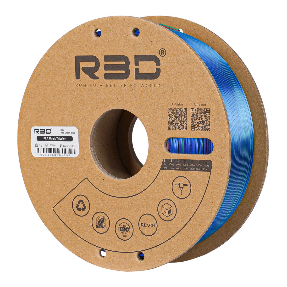 Filament PLA tricolore soyeux R3D Magic Silk rouge vert bleu – reflets changeants impression 3D 1,75mm 1kg — Smooth Color