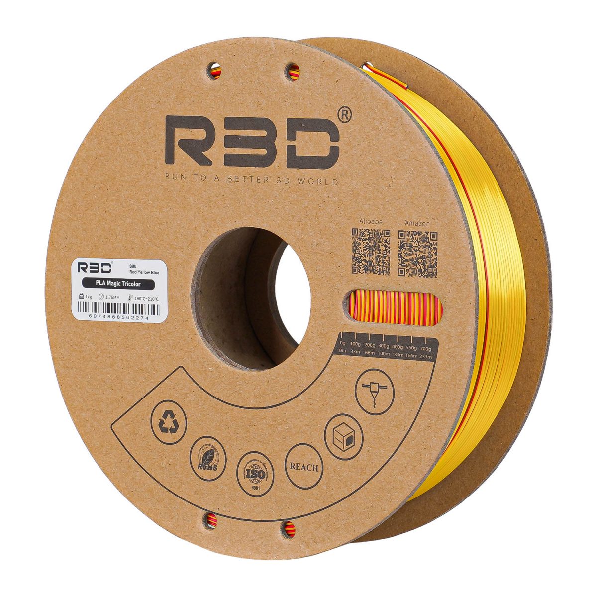 Filament PLA tricolore soyeux R3D Magic Silk rouge jaune bleu – reflets changeants impression 3D 1,75mm 1kg — Smooth Color