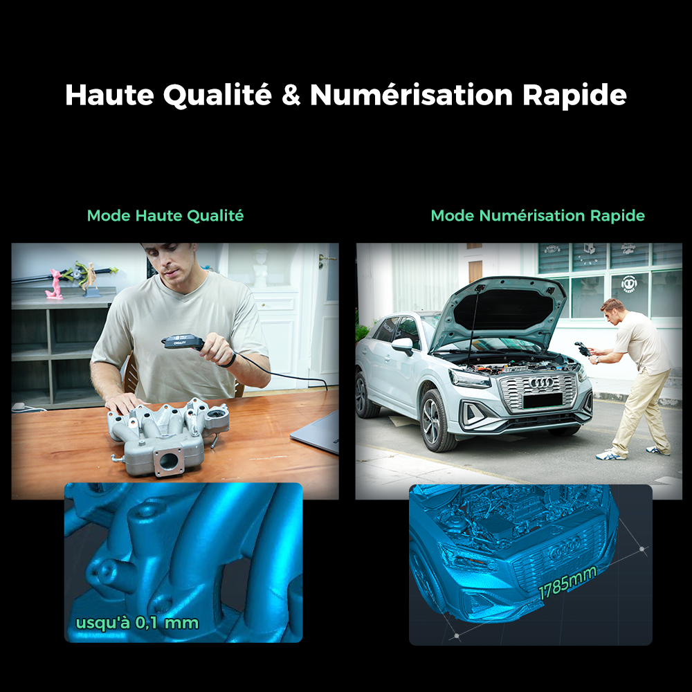 Détail surface scannée Creality CR-Scan Ferret Pro — précision 0,1mm texture fine