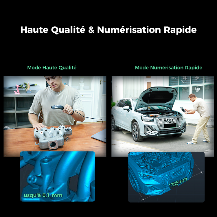 Détail surface scannée Creality CR-Scan Ferret Pro — précision 0,1mm texture fine