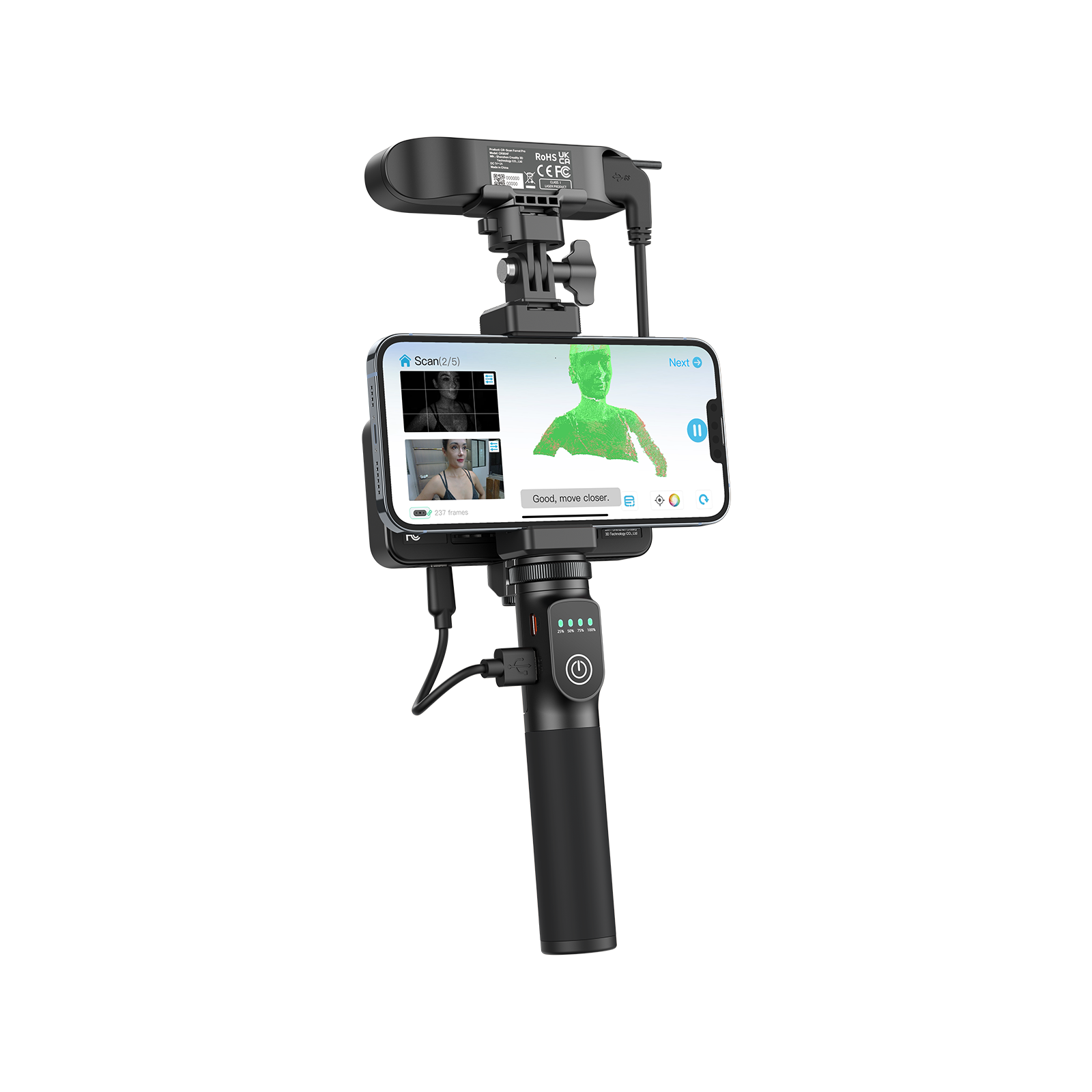 Scan corps humain Creality CR-Scan Ferret Pro — mode lumière structurée 30fps