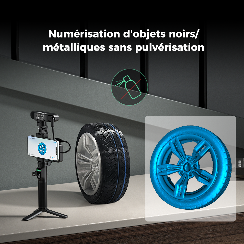 Scan objet noir sans pulvérisation Creality CR-Scan Ferret Pro — double IR capture surfaces sombres — scan objet sans marqueurs