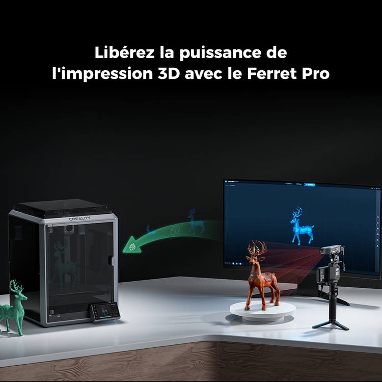 reality CR-Scan Ferret Pro en atelier — scanner 3D portable sans alimentation externe accessoires et contenu boîte