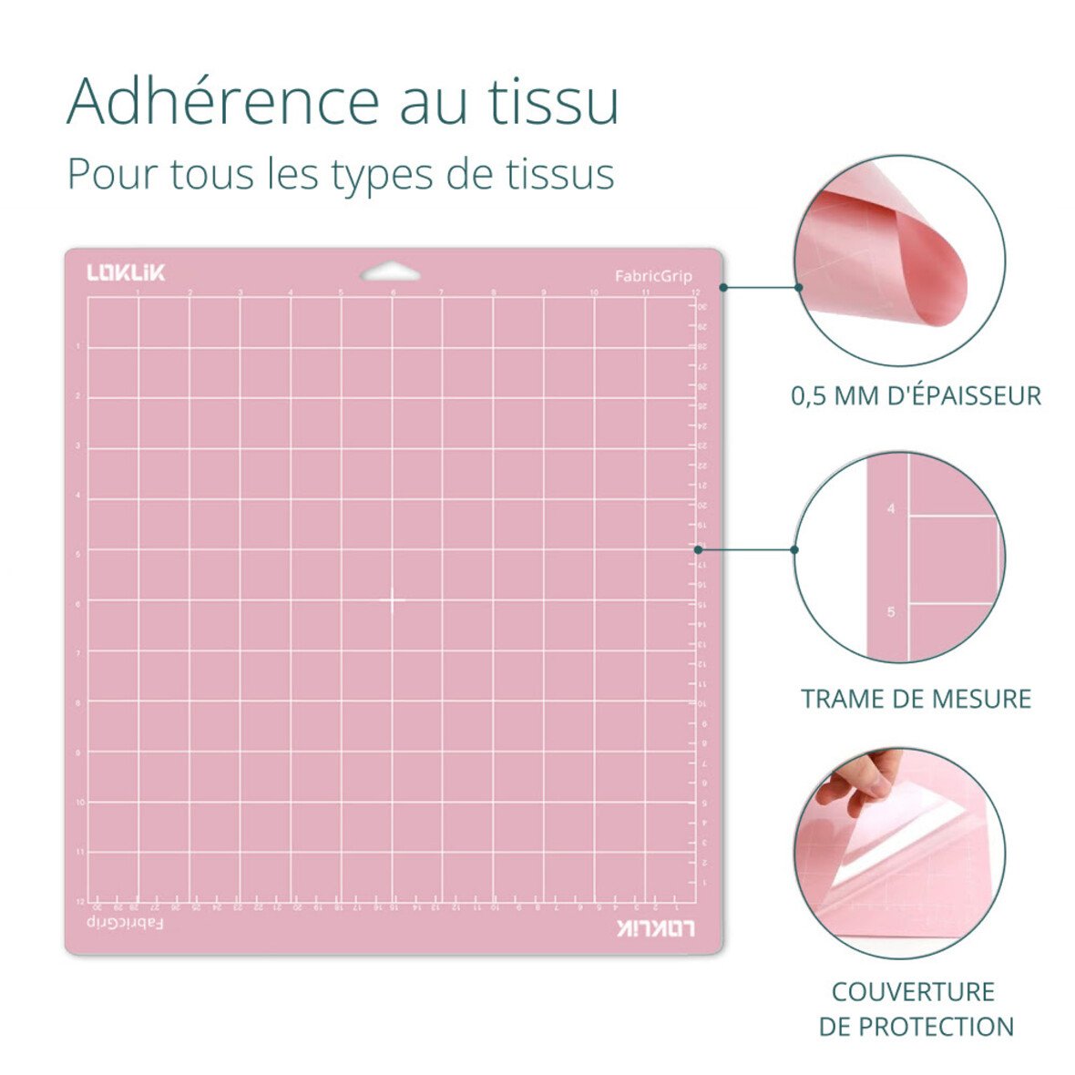 LOKLiK Tapis de Coupe Rose Fabric Grip — surface adhérence tissu