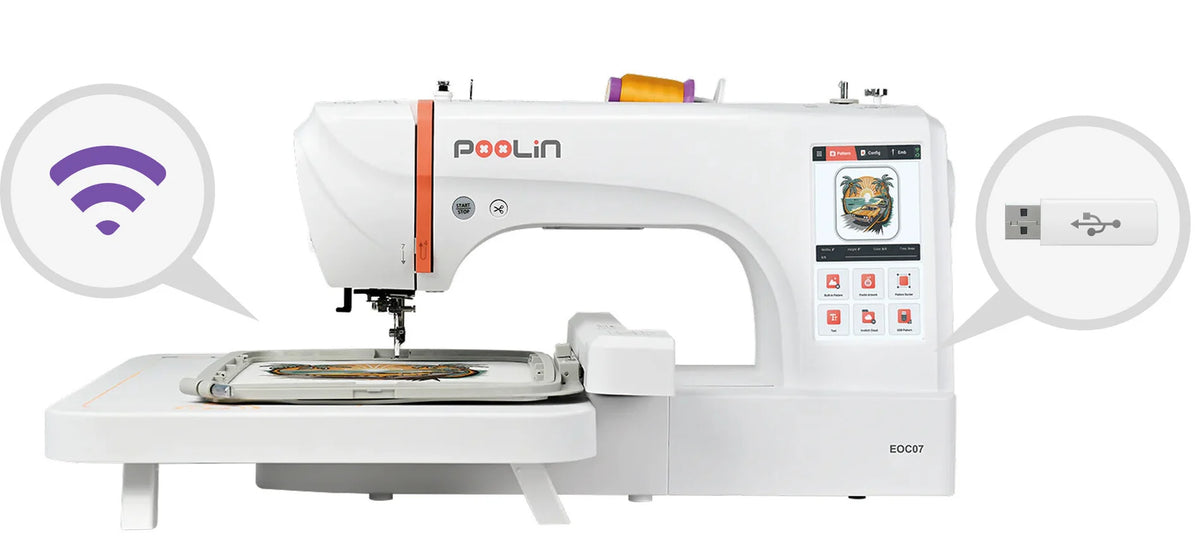 PooLin EOC07 — Machine à Broder Informatisée | Grand Cadre 20×38 cm