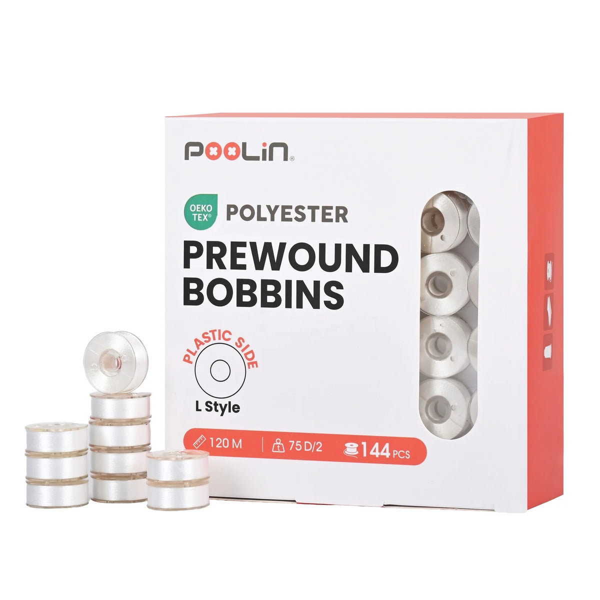 Canettes à broder PooLin, type L – lot de 144 / PooLin L-Style Prewound Embroidery Bobbins – 144 Pack