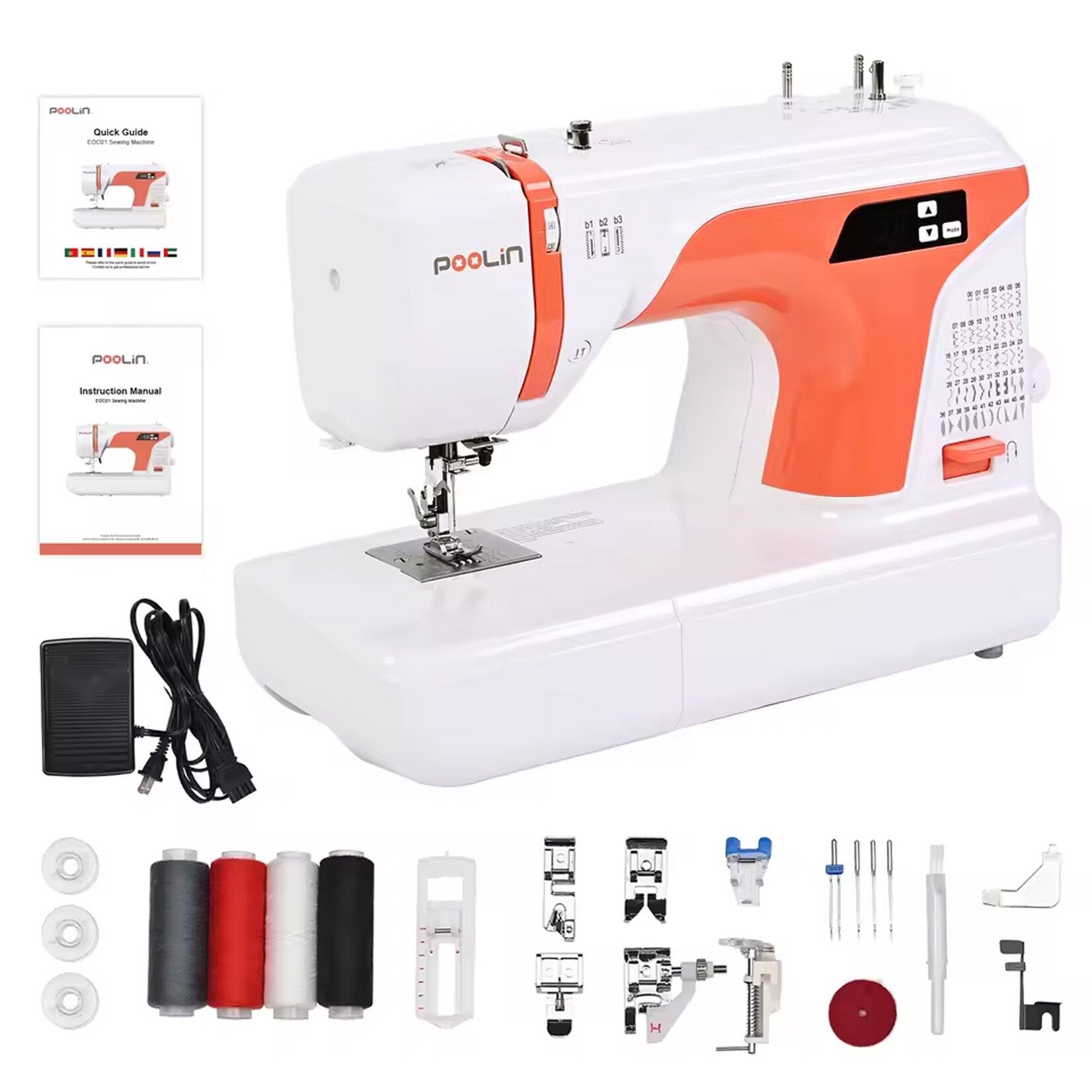 PooLin EOC01 machine a coudre - vue de trois quarts