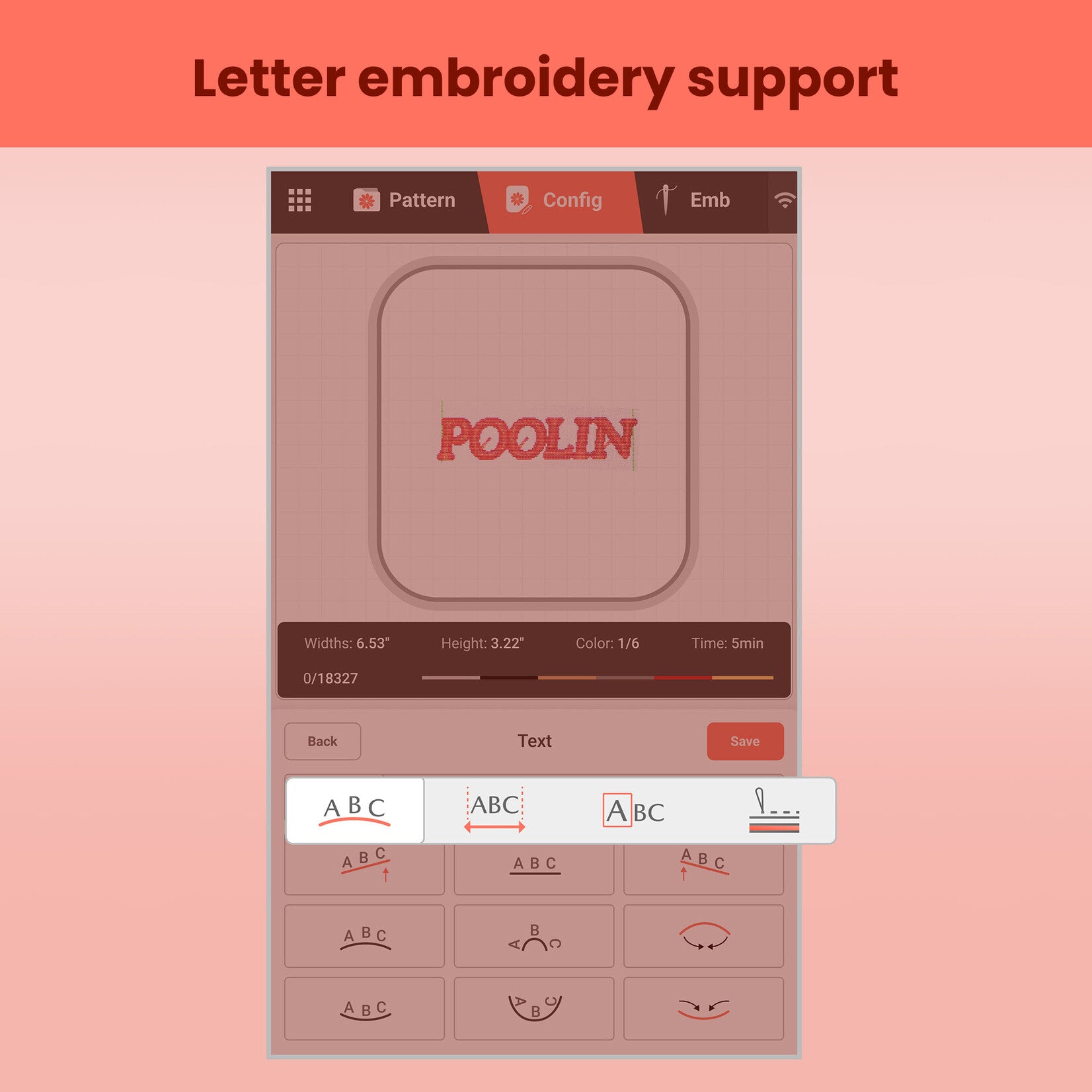 PooLin EOC06 machine a broder - broderie sur tissu exemple motif floral