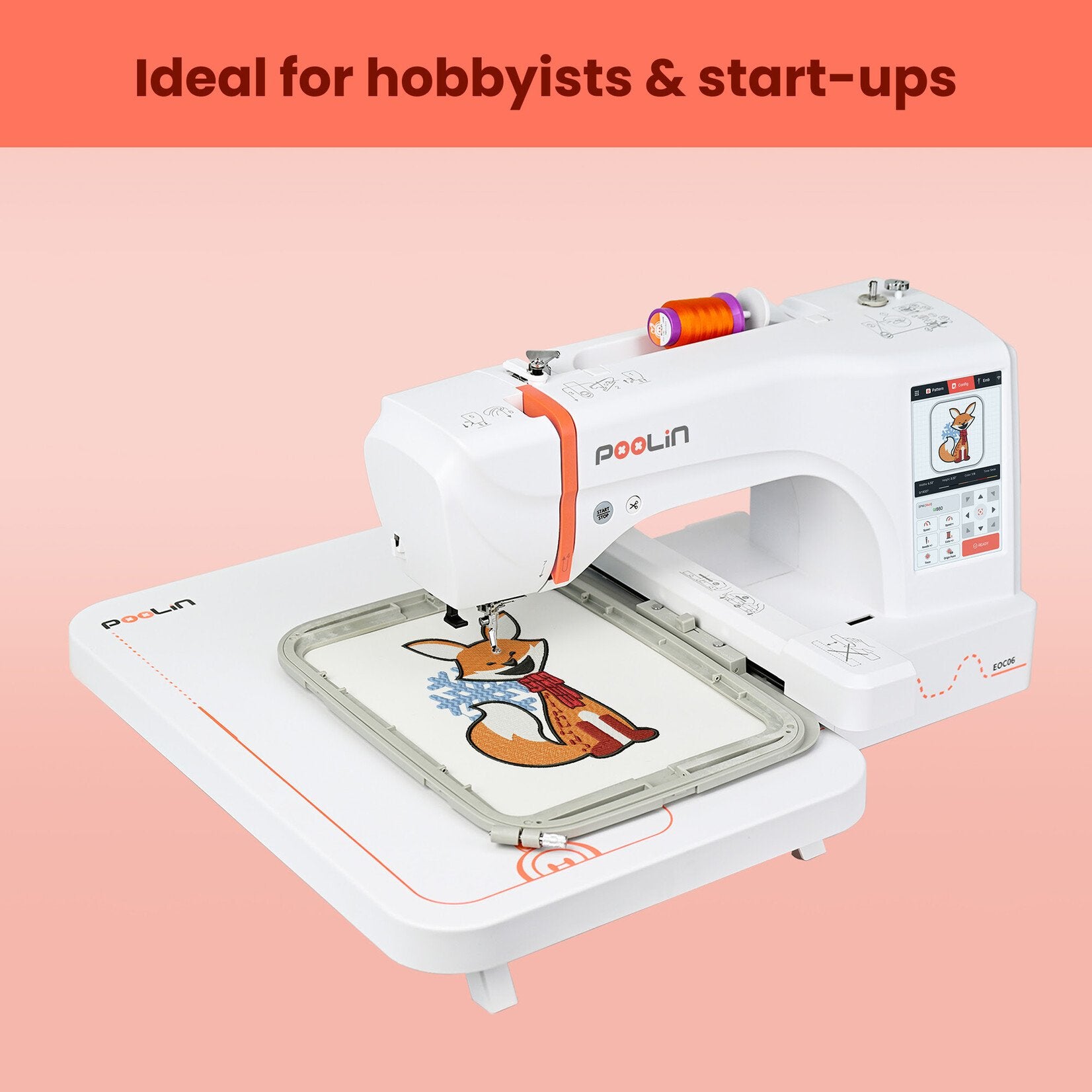 PooLin EOC06 machine a broder - ecran tactile HD 7 pouces interface motifs