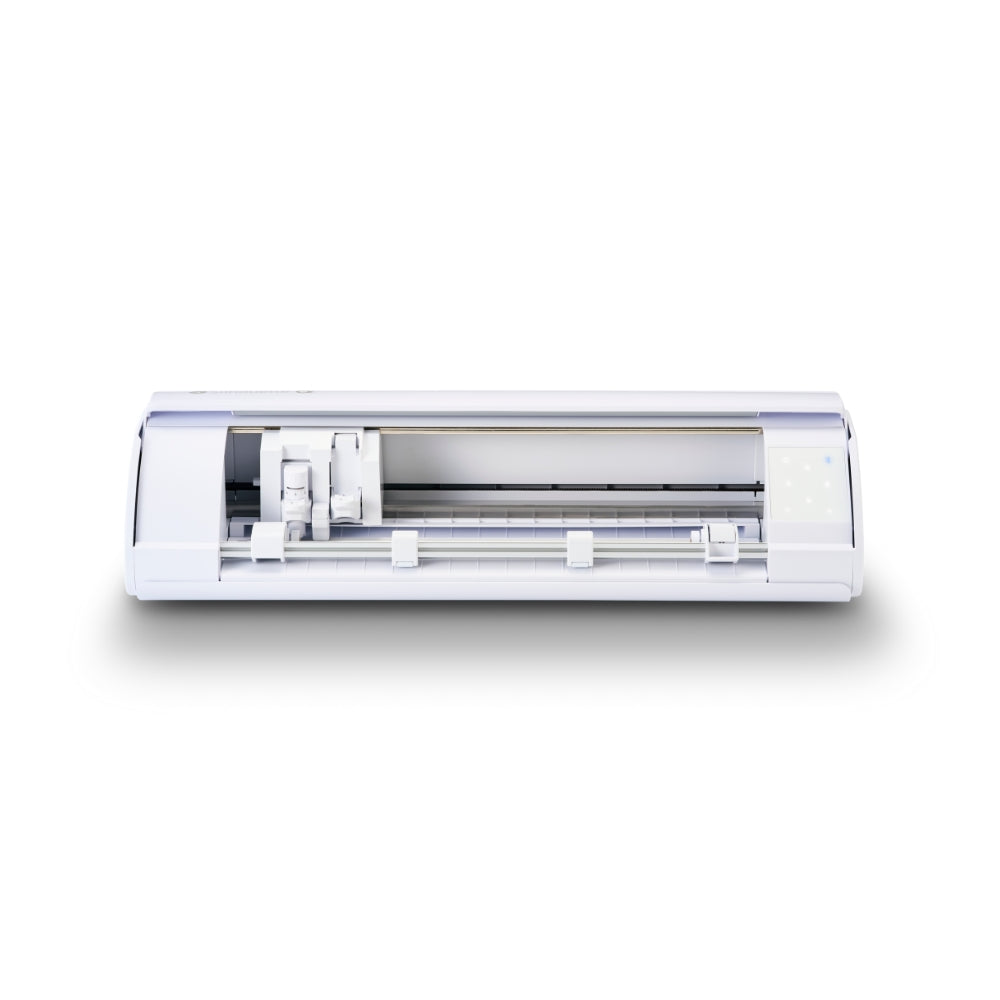 Silhouette Cameo 5 Alpha blanc ouvert — double chariot et mécanisme de découpe visible
