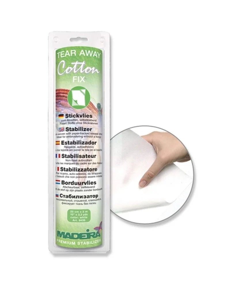 Madeira tear away Cotton Fix – Stabilisateur autocollant déchirable – 25 cm × 3 m